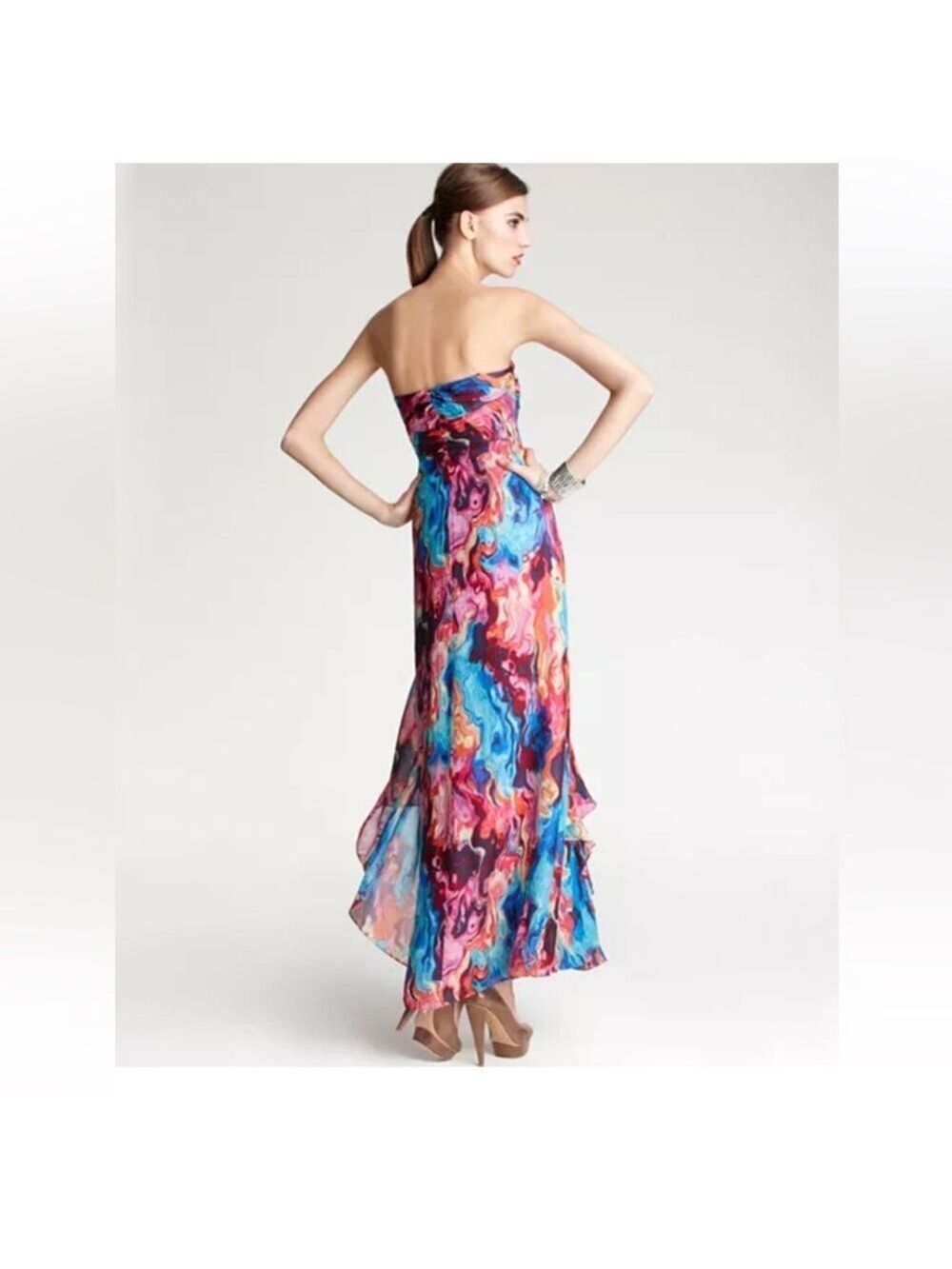 Laundry by Shelli Segal Spring Sunset Silk Strapless Gown size 8 - Picture 2 of 12